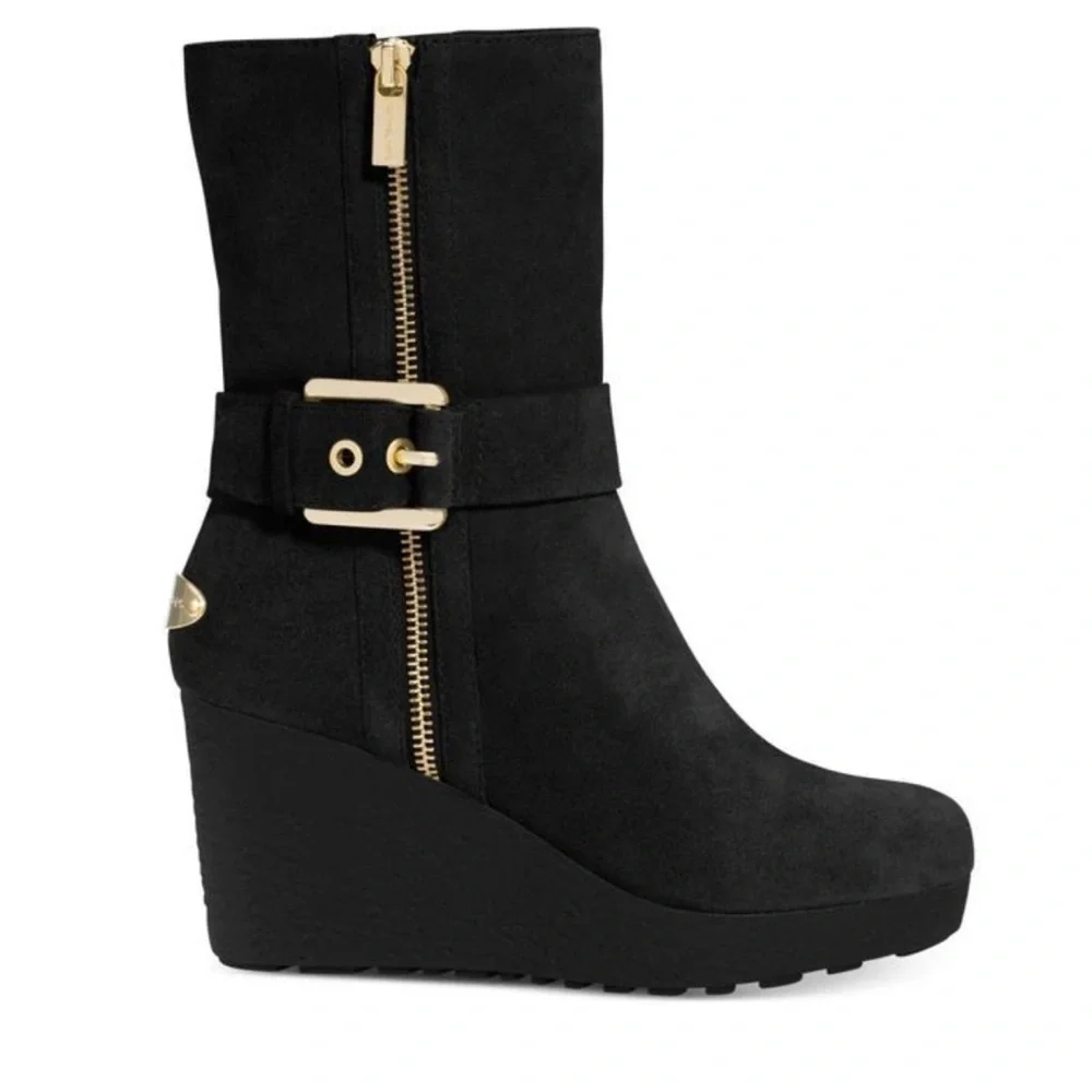 MICHAEL Michael Kors Lizzie Suede and Shearling Wedge Boots sz 7.5
